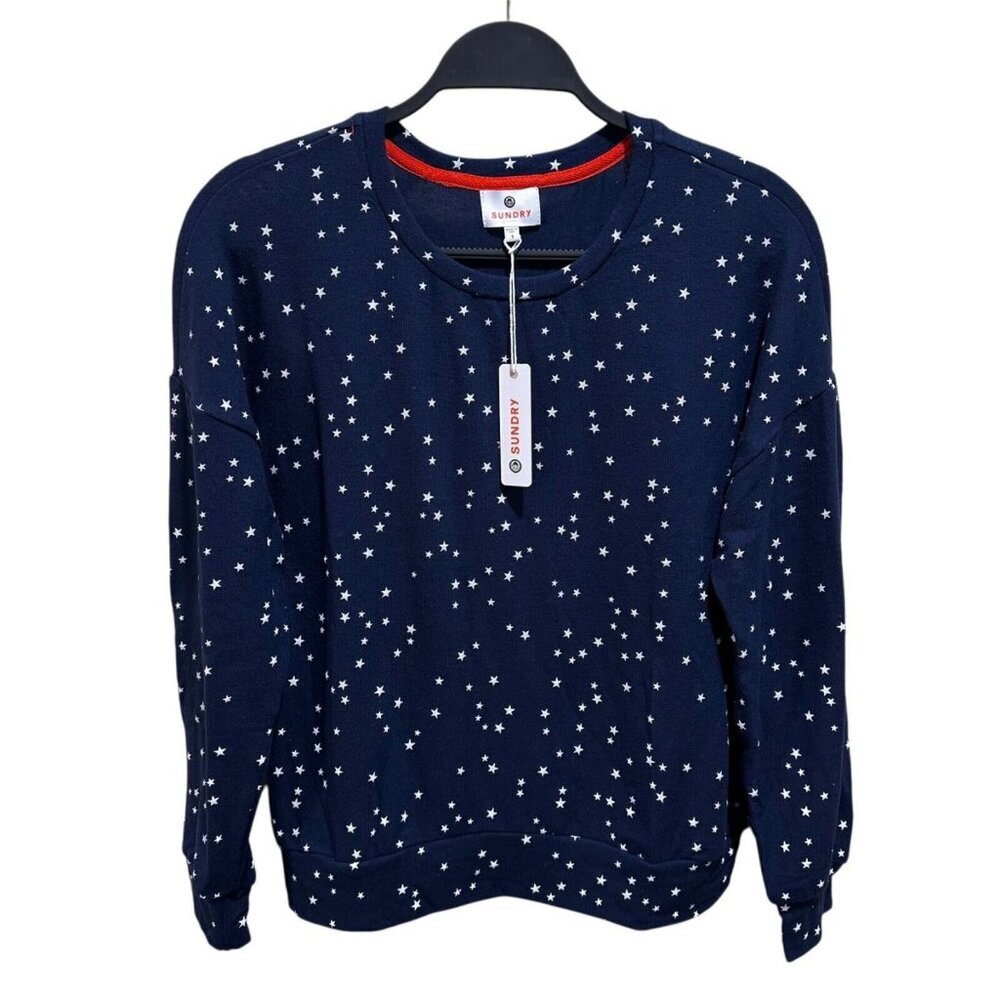 Sundry Size S (4-6) Navy Blue White Stars Crew Neck Pullover Top‎ NWT